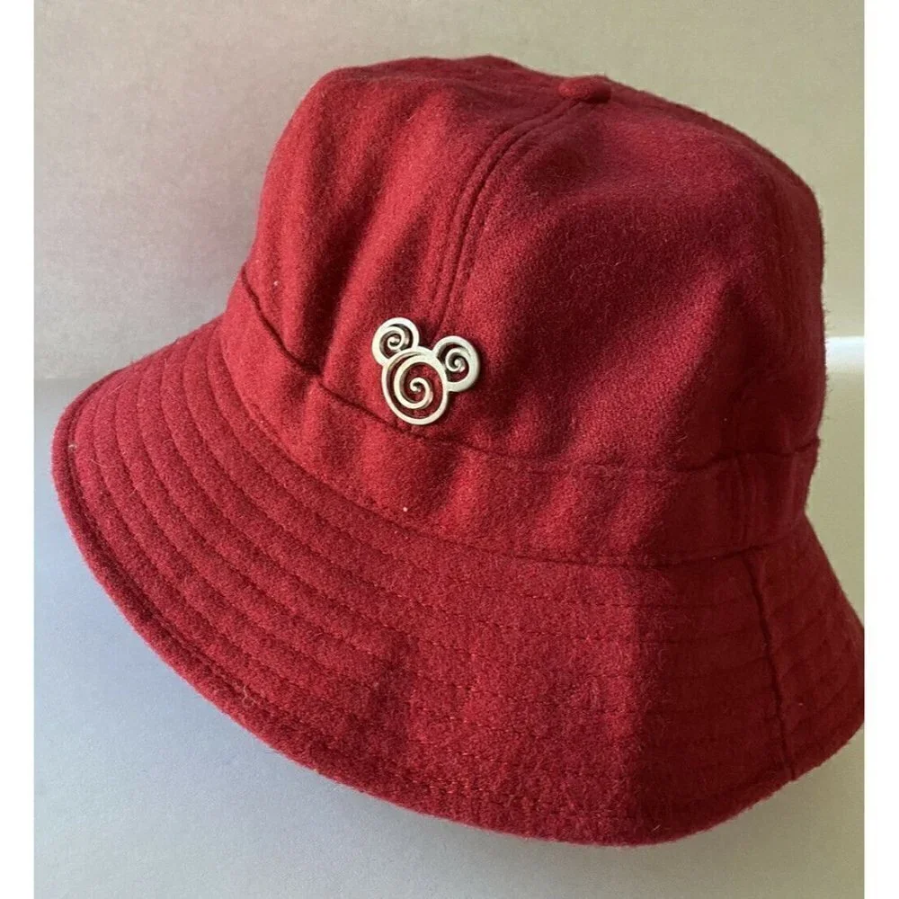 Disney Parks‎ Red Wool  Hat Silver Mickey Mouse